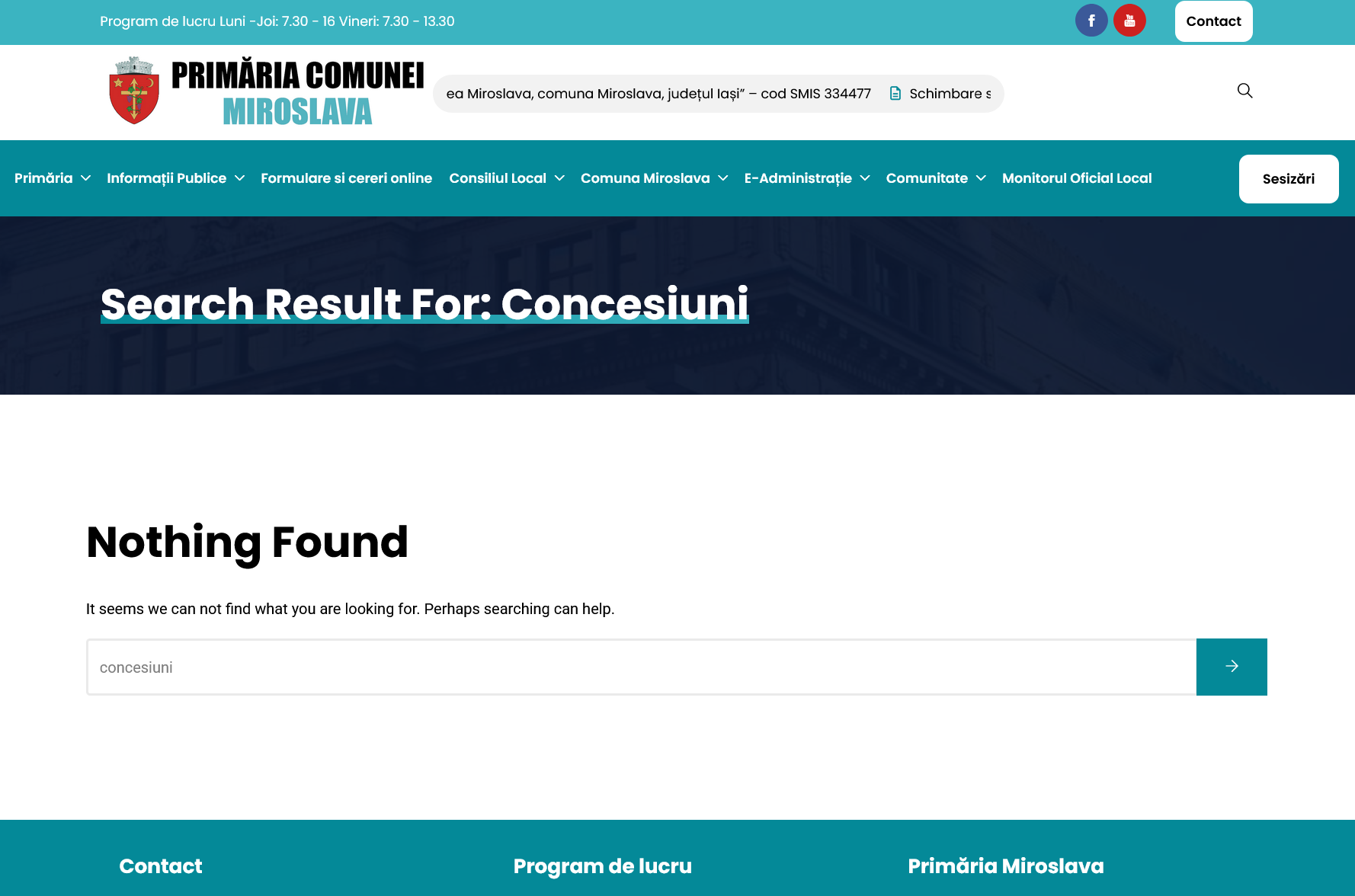 Căutare Concesiuni pe site-ul oficial Primăria Miroslava — Nothing Found